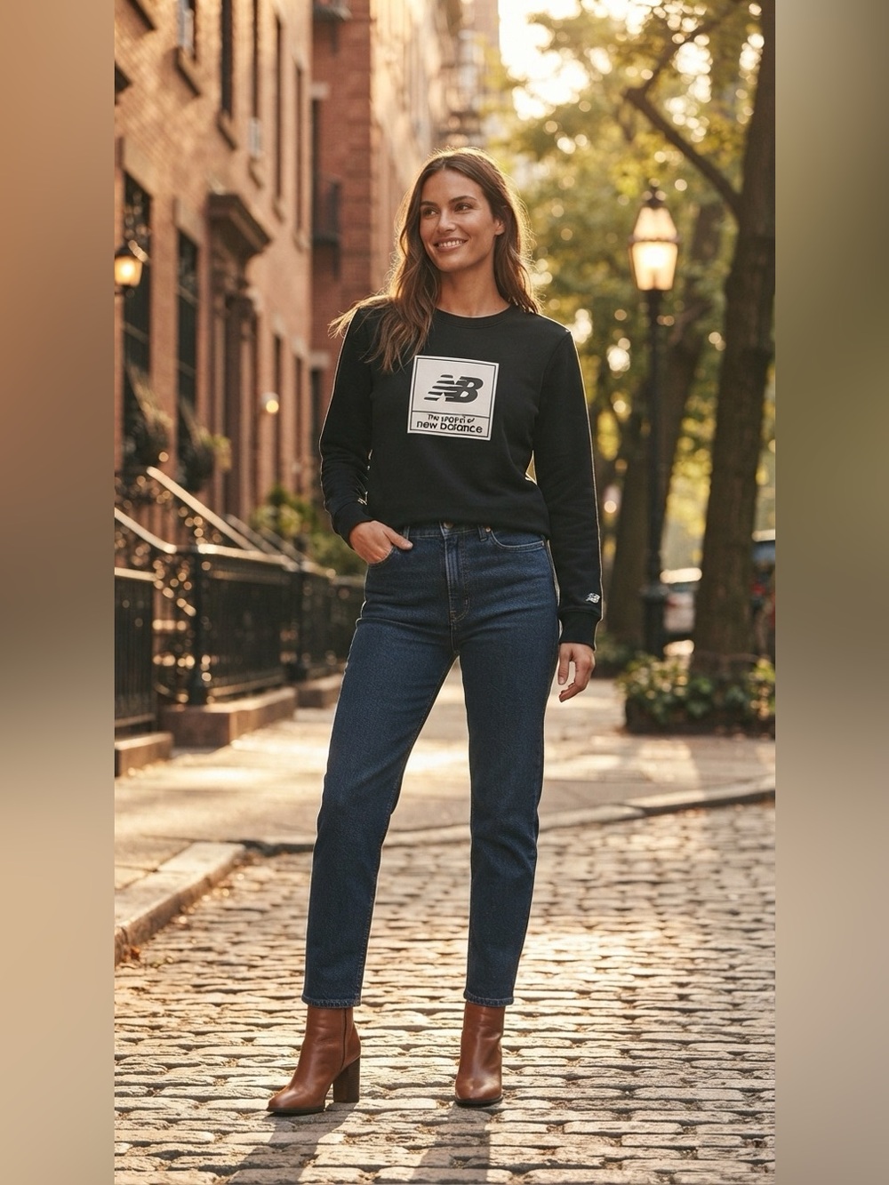 New Balance Black Crewneck Sweatshirt with White Logo Patch